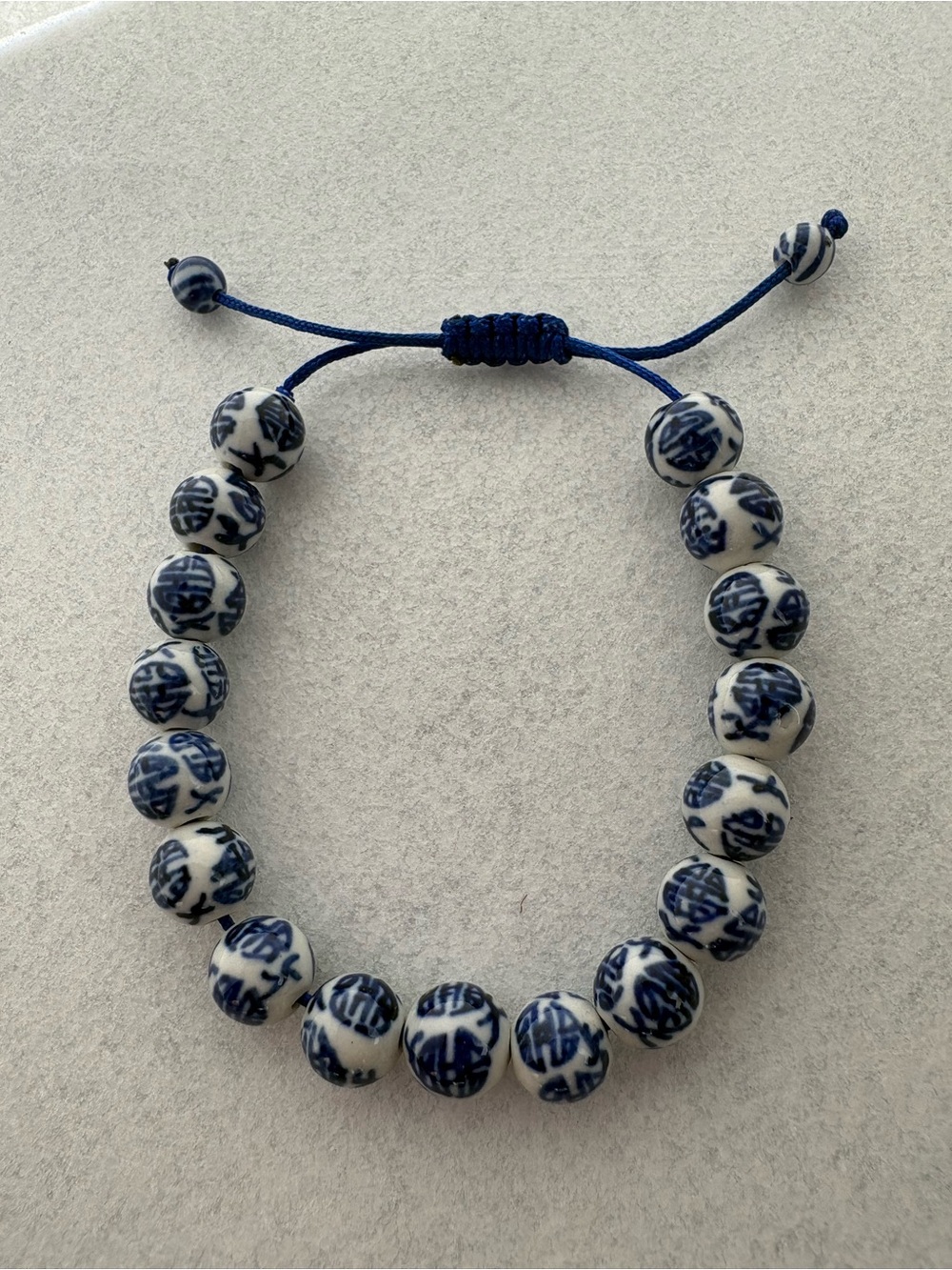 Chinese Porcelain Bead Adjustable Bracelet w/ Sliding Knot